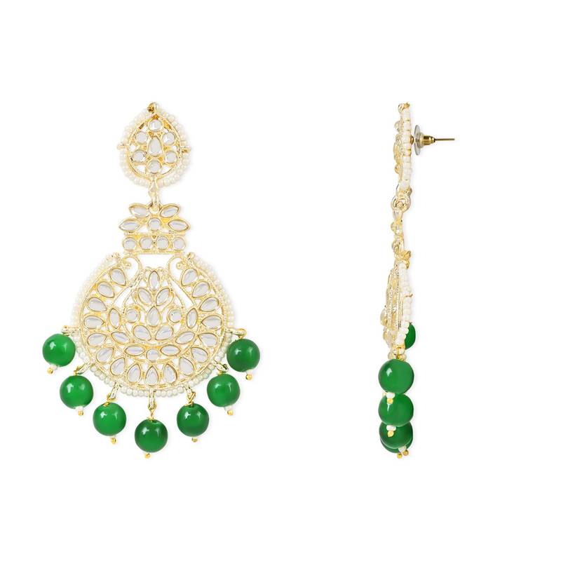 Traditional Beaded Chandbali Earrings Glided with Kundans and Pearls For Women/Girls 