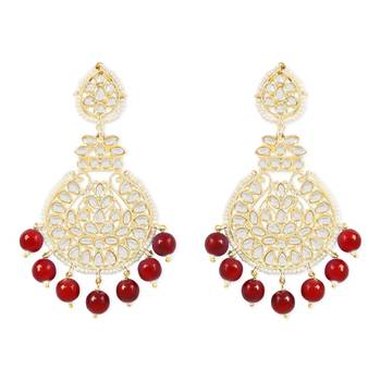 Traditional Beaded Chandbali Earrings Glided with Kundans and Pearls For Women/Girls  1