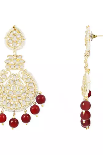Traditional Beaded Chandbali Earrings Glided with Kundans and Pearls For Women/Girls 
