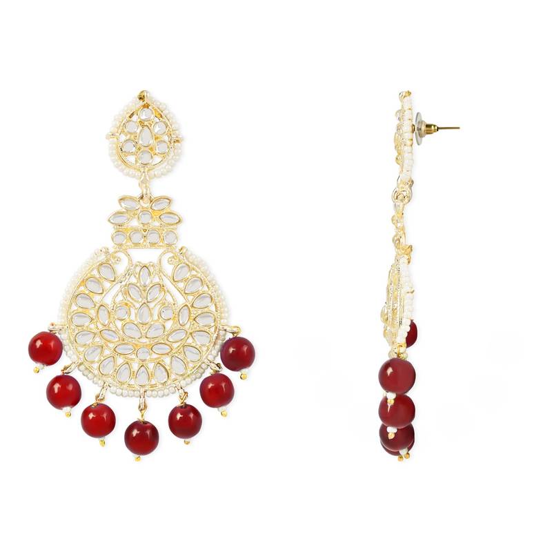 Traditional Beaded Chandbali Earrings Glided with Kundans and Pearls For Women/Girls 