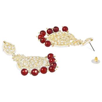 Traditional Beaded Chandbali Earrings Glided with Kundans and Pearls For Women/Girls  3
