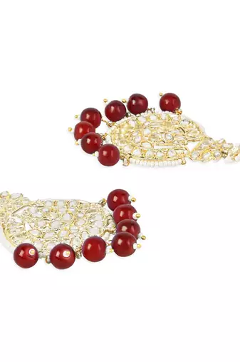 Traditional Beaded Chandbali Earrings Glided with Kundans and Pearls For Women/Girls 