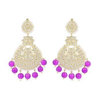 Traditional Beaded Chandbali Earrings Glided with Kundans and Pearls For Women/Girls  1
