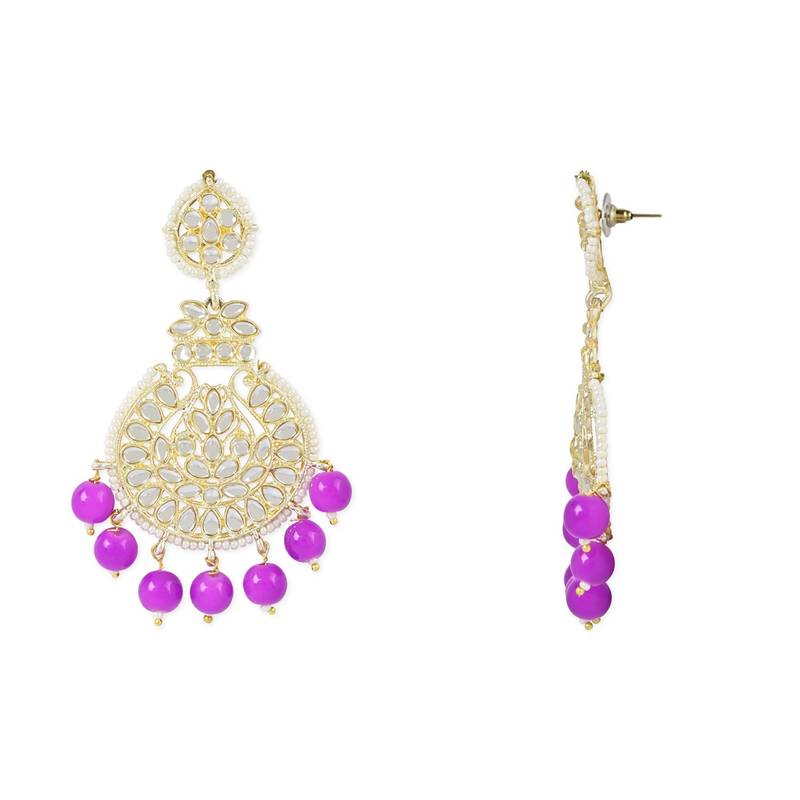 Traditional Beaded Chandbali Earrings Glided with Kundans and Pearls For Women/Girls 