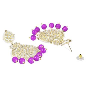 Traditional Beaded Chandbali Earrings Glided with Kundans and Pearls For Women/Girls  3