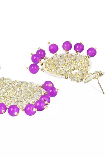Traditional Beaded Chandbali Earrings Glided with Kundans and Pearls For Women/Girls 
