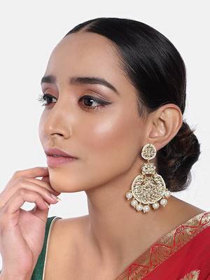 Traditional Beaded Chandbali Earrings Glided with Kundans and Pearls For Women/Girls  1