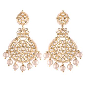 Traditional Beaded Chandbali Earrings Glided with Kundans and Pearls For Women/Girls  2