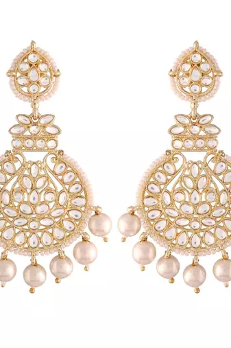 Traditional Beaded Chandbali Earrings Glided with Kundans and Pearls For Women/Girls 