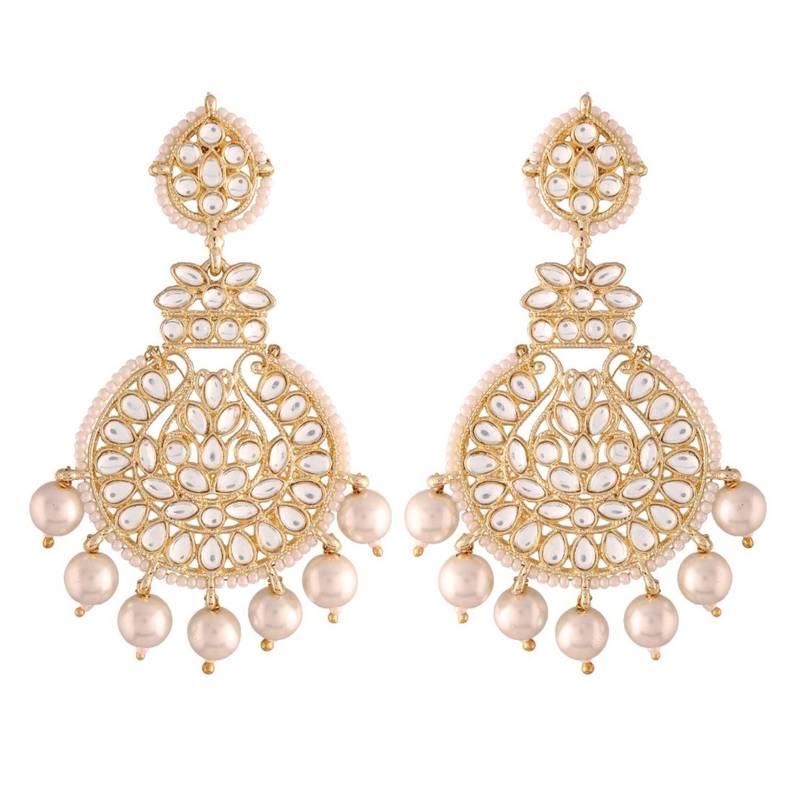 Traditional Beaded Chandbali Earrings Glided with Kundans and Pearls For Women/Girls 