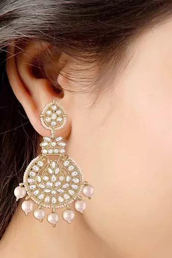 Traditional Beaded Chandbali Earrings Glided with Kundans and Pearls For Women/Girls 