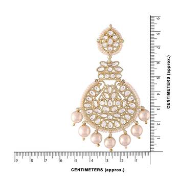Traditional Beaded Chandbali Earrings Glided with Kundans and Pearls For Women/Girls  4