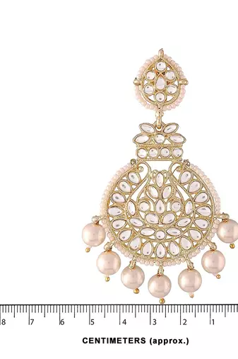Traditional Beaded Chandbali Earrings Glided with Kundans and Pearls For Women/Girls 