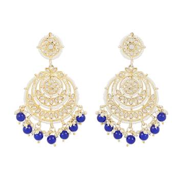 Traditional Beaded Chandbali Earrings Glided With Kundans & Pearls For Women/Girls  1