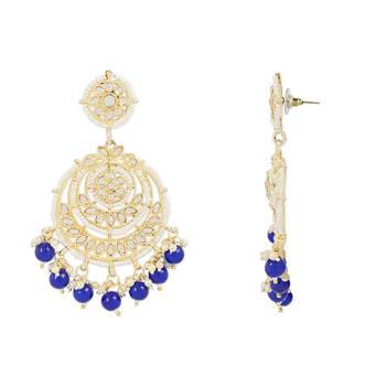 Traditional Beaded Chandbali Earrings Glided With Kundans & Pearls For Women/Girls  2