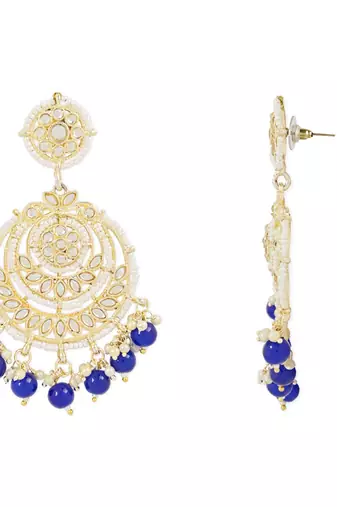 Traditional Beaded Chandbali Earrings Glided With Kundans & Pearls For Women/Girls 