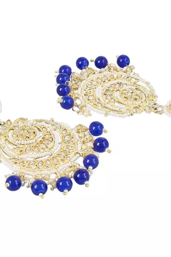 Traditional Beaded Chandbali Earrings Glided With Kundans & Pearls For Women/Girls 