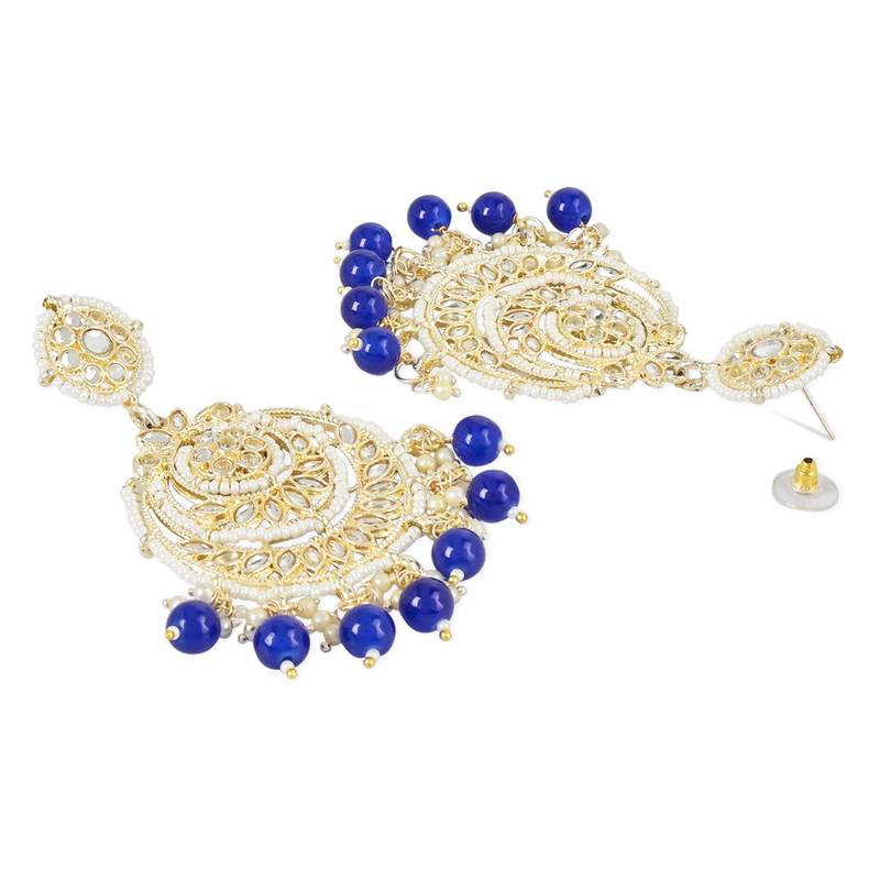 Traditional Beaded Chandbali Earrings Glided With Kundans & Pearls For Women/Girls 