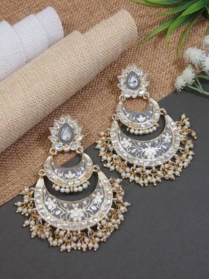 Intricately Designed Traditional Meenakari Earrings Glided With Kundans & Pearls  1