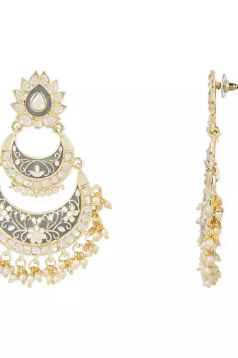 Intricately Designed Traditional Meenakari Earrings Glided With Kundans & Pearls 