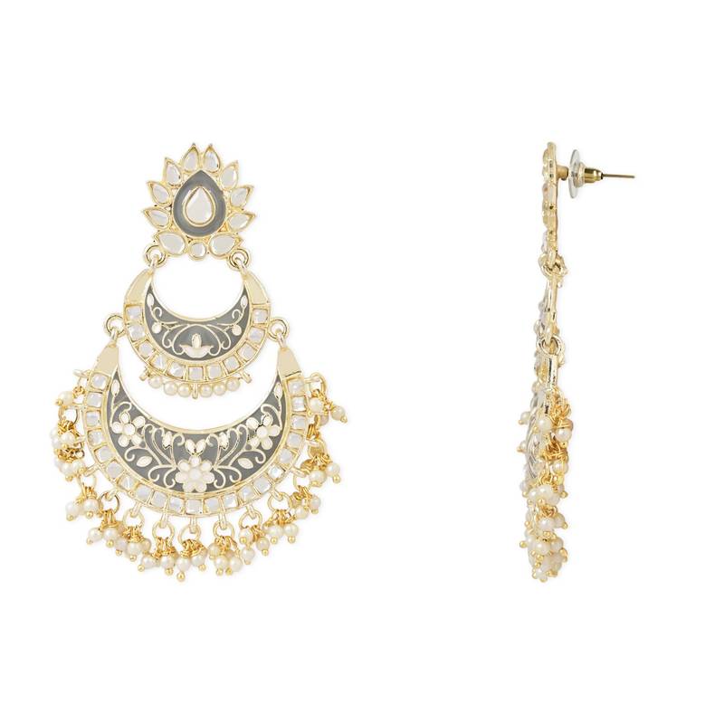Intricately Designed Traditional Meenakari Earrings Glided With Kundans & Pearls 