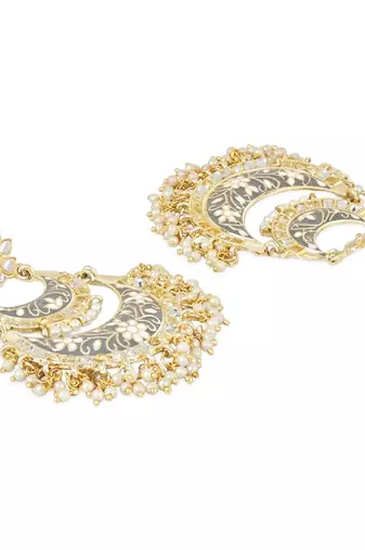 Intricately Designed Traditional Meenakari Earrings Glided With Kundans & Pearls 