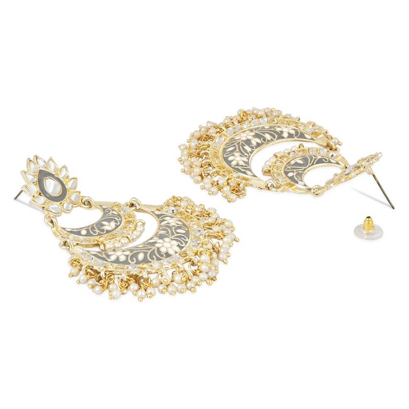 Intricately Designed Traditional Meenakari Earrings Glided With Kundans & Pearls 