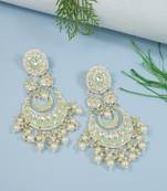 Intricately Designed Traditional Mint Meenakari Earrings Glided With Kundans & Pearls