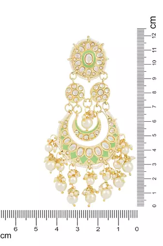 Intricately Designed Traditional Mint Meenakari Earrings Glided With Kundans & Pearls 