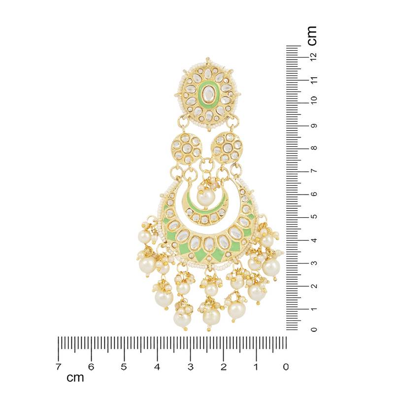 Intricately Designed Traditional Mint Meenakari Earrings Glided With Kundans & Pearls 