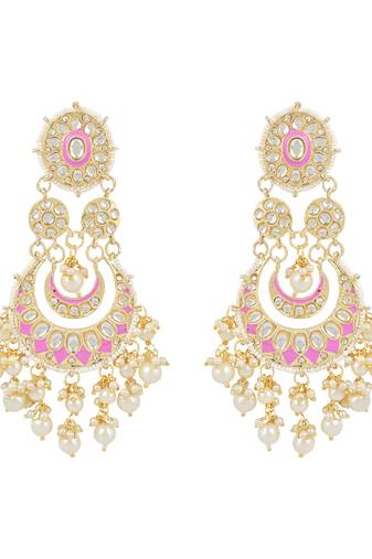 Intricately Designed Traditional Mint Meenakari Earrings Glided With Kundans & Pearls 