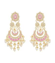 Intricately Designed Traditional Mint Meenakari Earrings Glided With Kundans & Pearls 