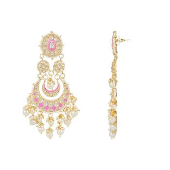 Intricately Designed Traditional Mint Meenakari Earrings Glided With Kundans & Pearls  2