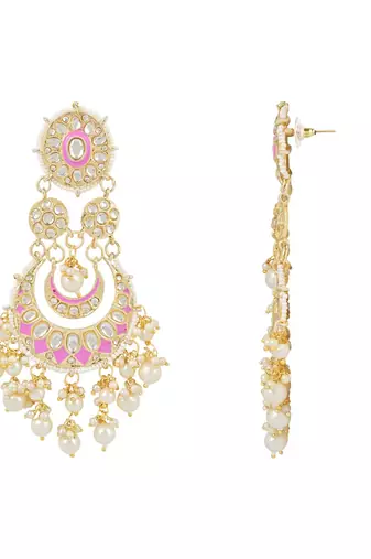 Intricately Designed Traditional Mint Meenakari Earrings Glided With Kundans & Pearls 