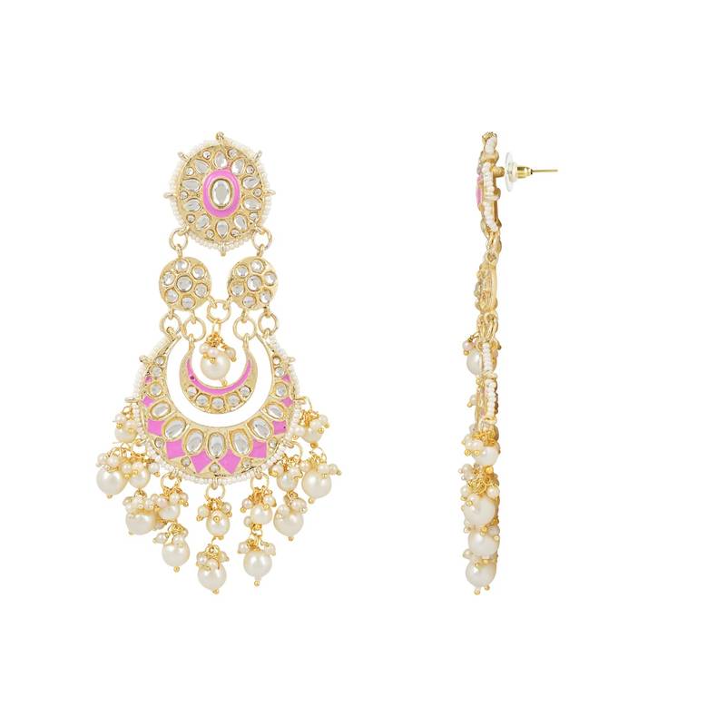 Intricately Designed Traditional Mint Meenakari Earrings Glided With Kundans & Pearls 