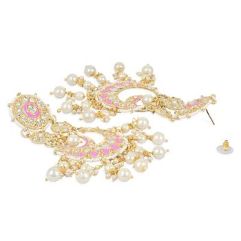 Intricately Designed Traditional Mint Meenakari Earrings Glided With Kundans & Pearls  3