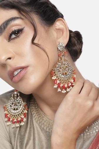 Traditional Handcrafted Pearl Kundan Beaded Earrings for Women/Girls 