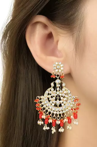 Traditional Handcrafted Pearl Kundan Beaded Earrings for Women/Girls 