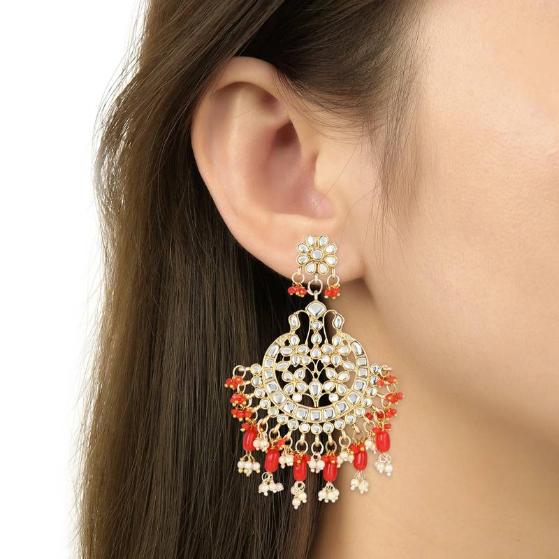 Traditional Handcrafted Pearl Kundan Beaded Earrings for Women/Girls 