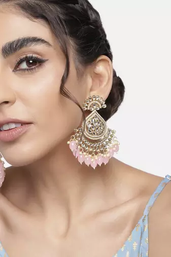 Traditional Handcrafted Pearl Kundan Beaded Earrings for Women/Girls 