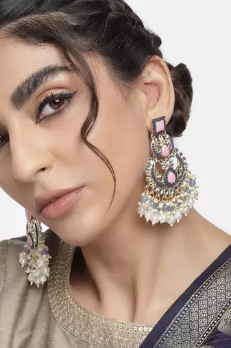Traditional Handcrafted Pearl Kundan Beaded Earrings for Women/Girls 