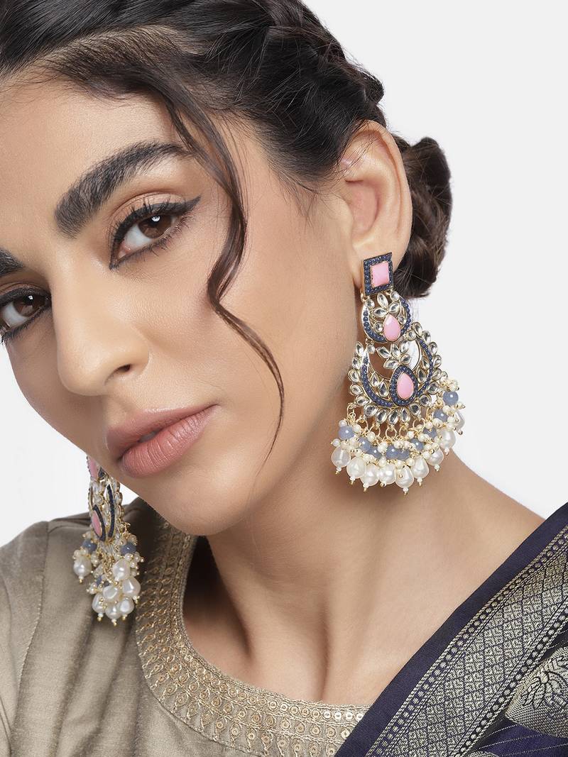 Traditional Handcrafted Pearl Kundan Beaded Earrings for Women/Girls 
