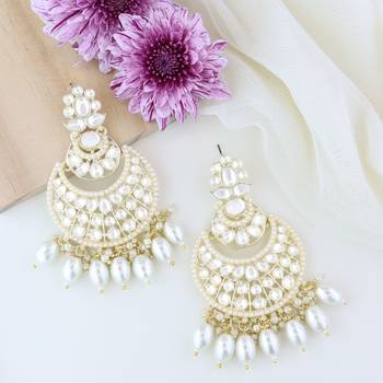 Traditional Handcrafted Pearl Kundan Beaded Chandbali Earrings for Women/Girls  1