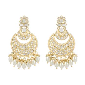 Traditional Handcrafted Pearl Kundan Beaded Chandbali Earrings for Women/Girls  2
