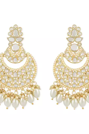 Traditional Handcrafted Pearl Kundan Beaded Chandbali Earrings for Women/Girls 