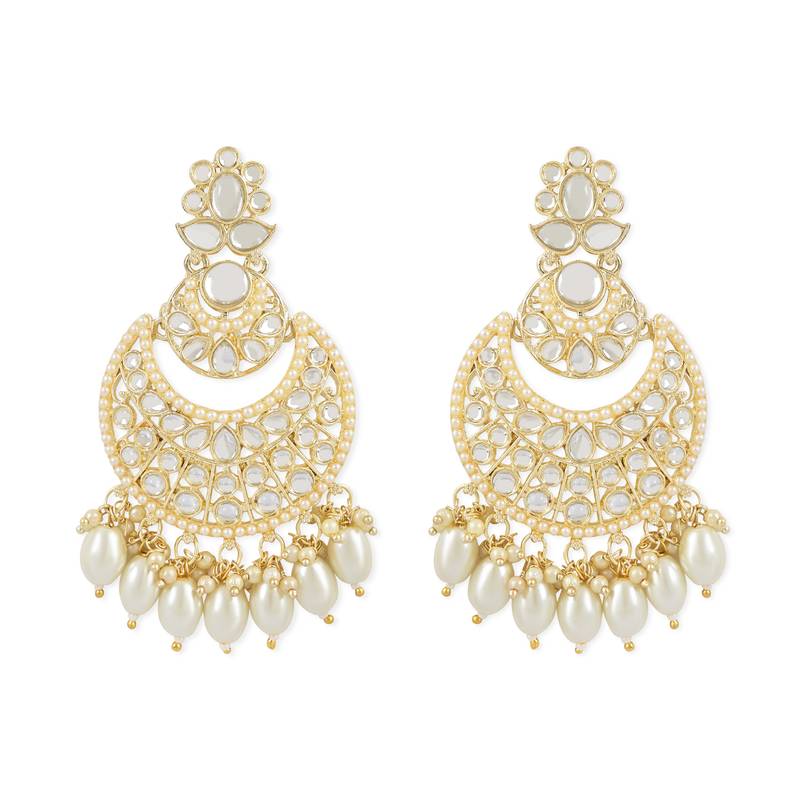 Traditional Handcrafted Pearl Kundan Beaded Chandbali Earrings for Women/Girls 