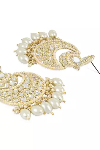 Traditional Handcrafted Pearl Kundan Beaded Chandbali Earrings for Women/Girls 