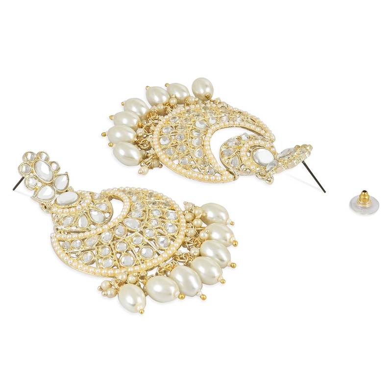 Traditional Handcrafted Pearl Kundan Beaded Chandbali Earrings for Women/Girls 