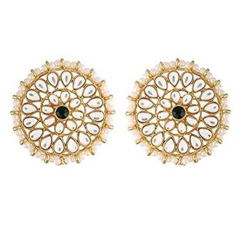 Silver Plated Kundan Pearl Round Earring Traditional Jewellery for Women Girls  1