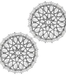 Navratri Ethnic Silver Plated Kundan Pearl Round Earring Traditional Jewellery for Women Girls 
